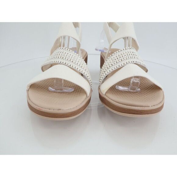 BZees Women's Bravo Slingback Strappy Sandals Ivory Gold Lame Fabric Size 10M - Picture 3 of 13